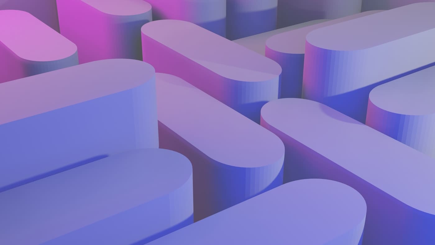 Rows of smooth, pill-shaped 3D forms in violet light, a metaphor for candidates sorted into a ranked order