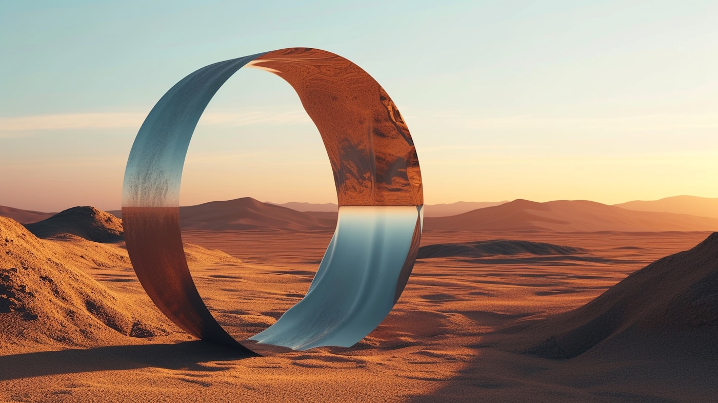 A circular portal in a surreal green landscape, a metaphor for stepping from examples into a learned rule